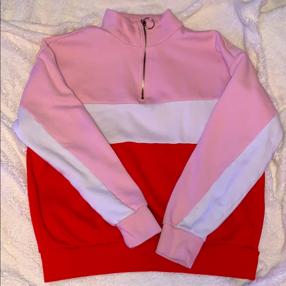 Red, White, Pink quarter zip Sweater